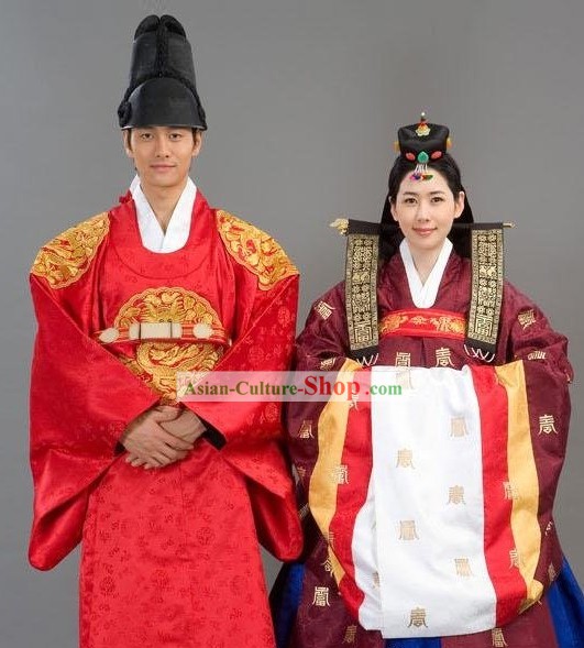 Ancient Korean Royal Wedding Dress 2 Sets for Bride and Bridegroom