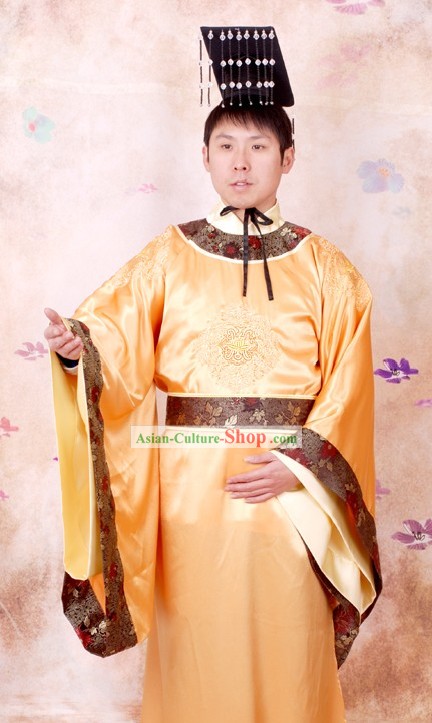 Ancient Tang Dynasty Emperor Imperial Clothing and Crown Complete Set