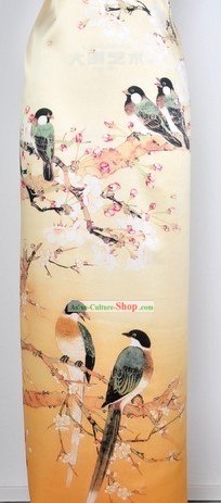 Chinese Bird and Flower 100 Percent Silk Fabric