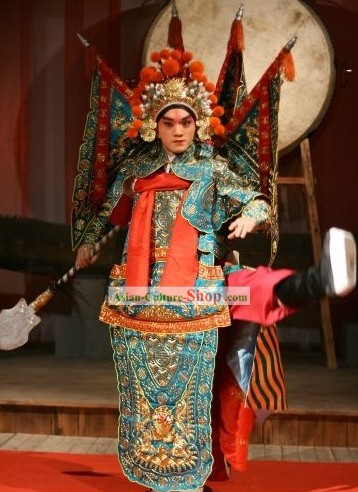 Beijing Opera Wu Sheng Clothing and Hat and Flags