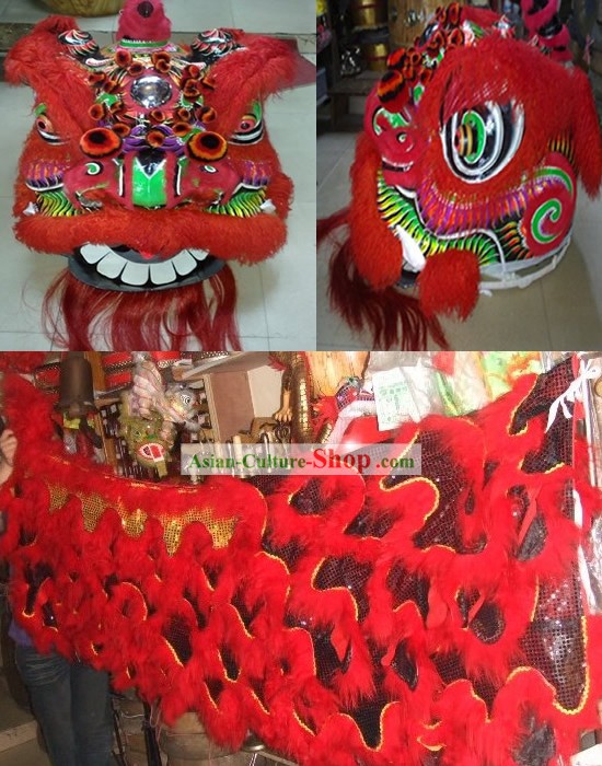 Red Business Opening Ceremony Guan Yu Lion Dance Costume Complete Set