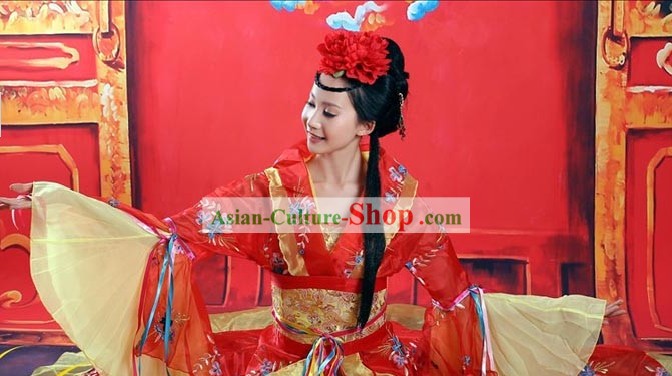 Traditional Chinese Gui Fei Red Wedding Dress Complete Set