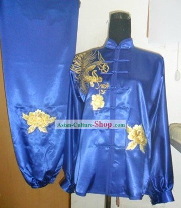 Traditional Chinese Blue Phoenix Silk Wu Shu Clothing