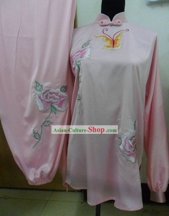 Chinese Silk Butterfly and Flower Kung Fu Contest Uniform for Women
