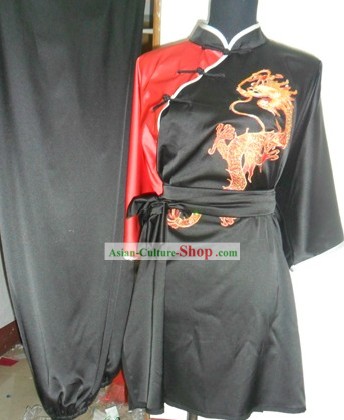 Chinese Long Fist Changquan Embroidered Dragon Silk Kung Fu Clothes