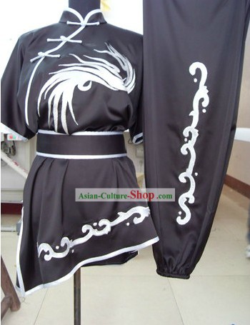 Traditional Chinese Silk Embroidered Crane Martial Arts Suit