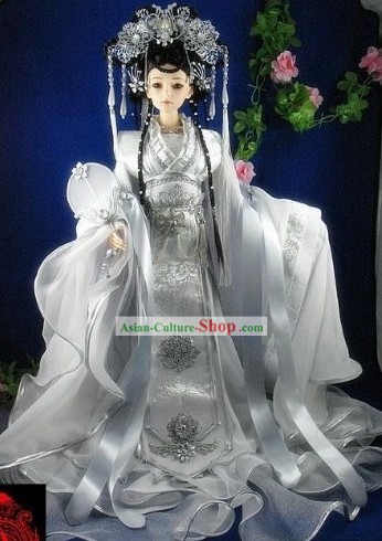 Ancient Chinese Hanfu Style Wedding Dress and Hair Accessories Complete Set for Bride