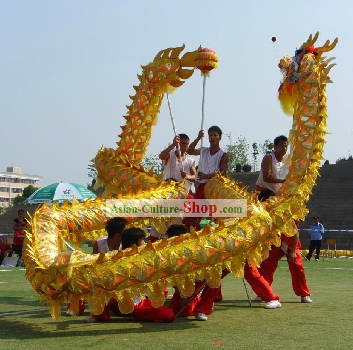 Shinning Golden Net Dragon Dance Head and Costumes Complete Set