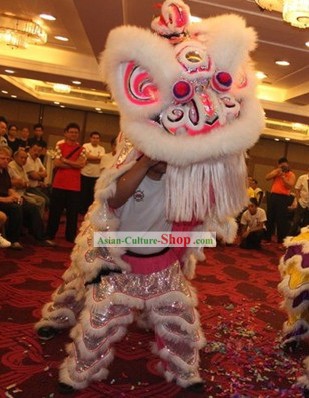 Professional White Wool Competition and Performance Lion Dance Costumes Complete Set