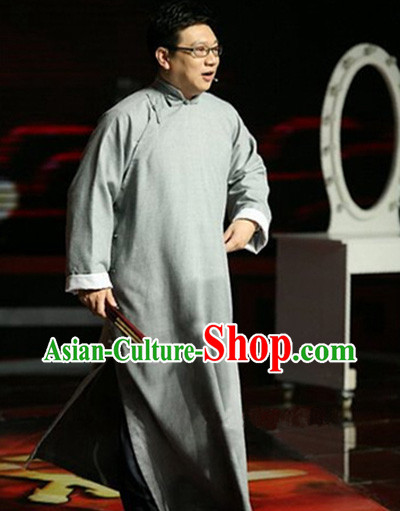 Traditional Chinese Minguo Cross-talk Long Robe for Men