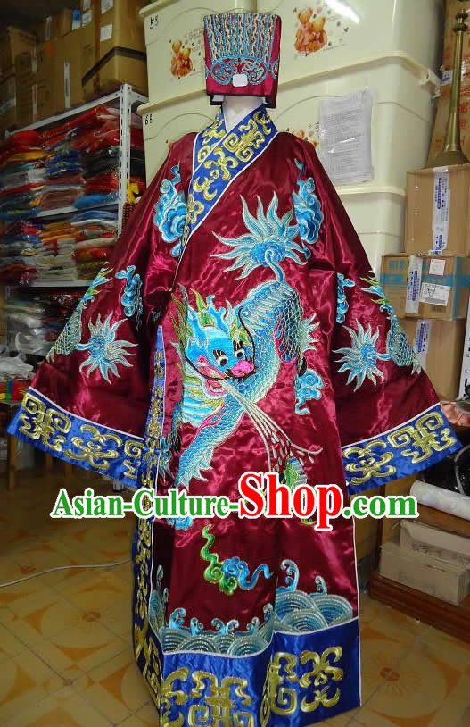 Ancient Chinese Opera Embroidered Kylin Prime Minister Costume and Hat for Men