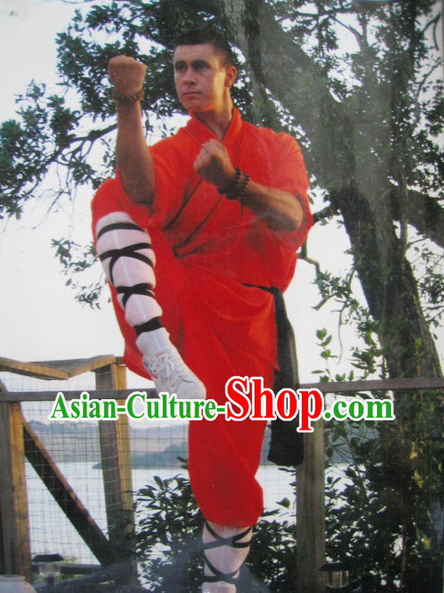 Orange Chinese Shaolin Kung Fu Monk Clothing for Men