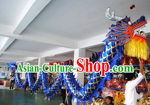 Shinning Blue Competition and Parade Dragon Dance Costumes for Nine or Ten People