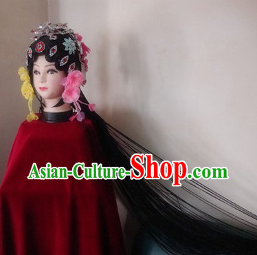 Traditional Chinese Huadan Long Pigtail Wig and Hair Accessories