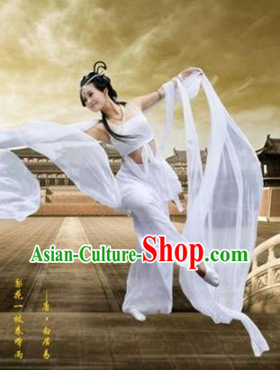Ancient Chinese Feitian Flying Angel White Costumes and Wig