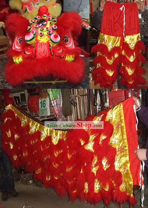 Glow in Dark Luminous Grand Opening and Happy Celebration Red Lion Dance Costumes Complete Set