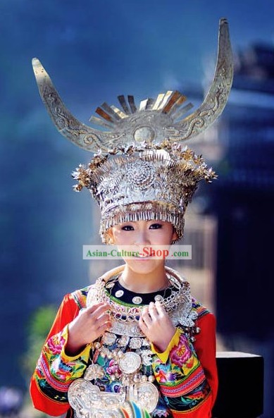 Miao Tribe Female Clothing Silver Hat and Acessories