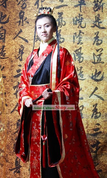 Traditional Chinese Bridegroom Wedding Dress and Coronet for Men
