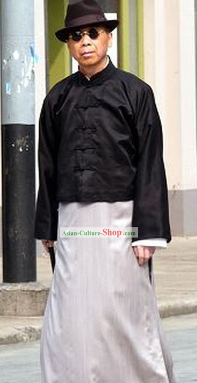 Minguo Time Old Shanghai Du Yuesheng Long Robe Costume and Hat