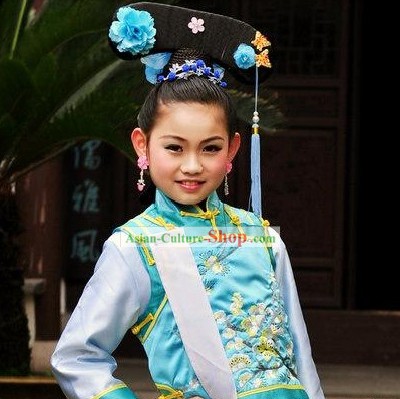 Qing Dynasty Princess Costumes and Hair Accessories Complete Set for Kids