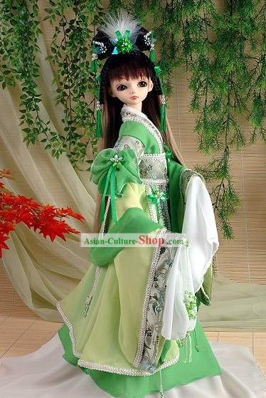 Ancient Chinese Imperial Princess Green Costumes, Hair Accessoreis and Wig Complete Set