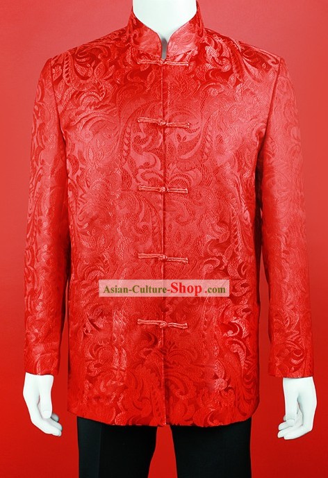 Traditional Chinese Red Wedding Blouse for Bridegrooms