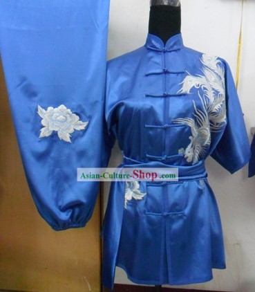 Blue Silk Phoenix Wu Shu Costumes Complete Set for Women