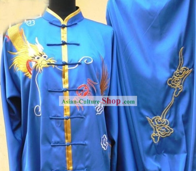 Blue Silk Kung Fu Tournaments Uniform for Men