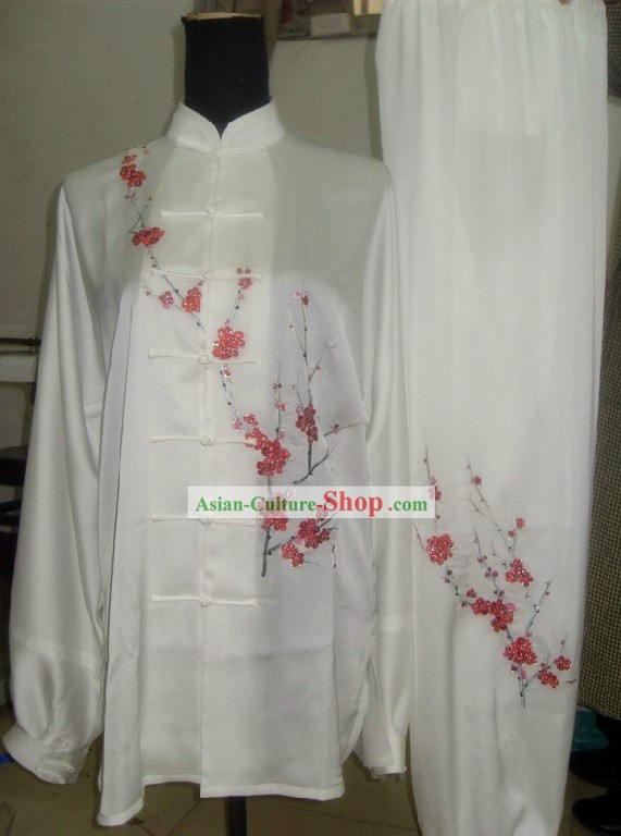 Supreme Silk Embroidered Plum Blossom Kung Fu Competition Costumes Complete Set