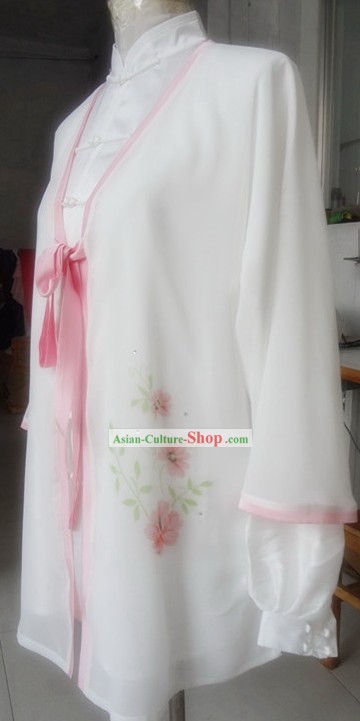 White Flower Silk Kung Fu Blouse and Cape