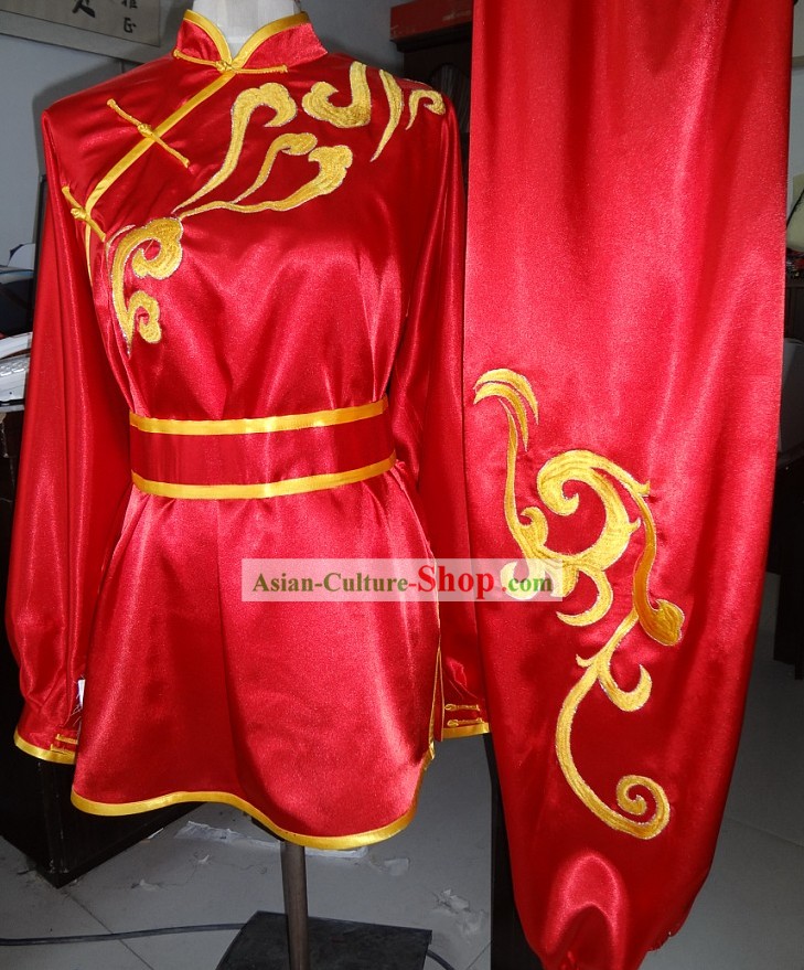 Supreme Silk Red Martial Arts Wushu Competition Winner Uniform