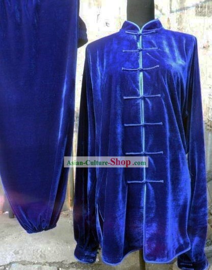 Blue Silk Velvet Kung Fu Uniform for Women
