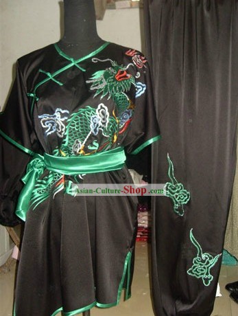 Pure Silk Long Dragon Wushu Competition Uniform for Men