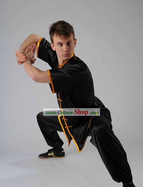 Black Kung Fu Martial Arts Silk Competition Uniform for Men or Women