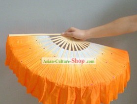 Chinese Color Transition White and Orange Sequins Silk Dance Fan