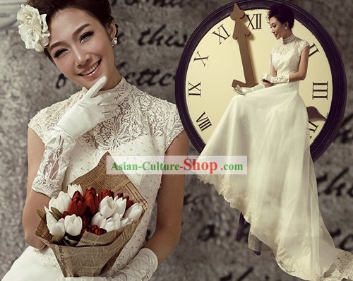 Traditional Chinese Qipao Style Wedding Veil Bridal Dress for Brides