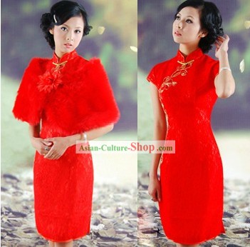 Old Shanghai Style Red Wedding Dress Set