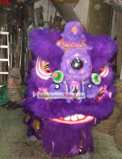 Supreme Long Wool Purple and Golden Lion Dance Costume Complete Set