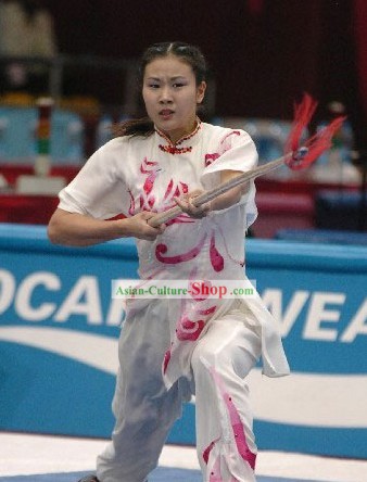 White Kung Fu Competition and Exercises Silk Dress Complete Set for Women