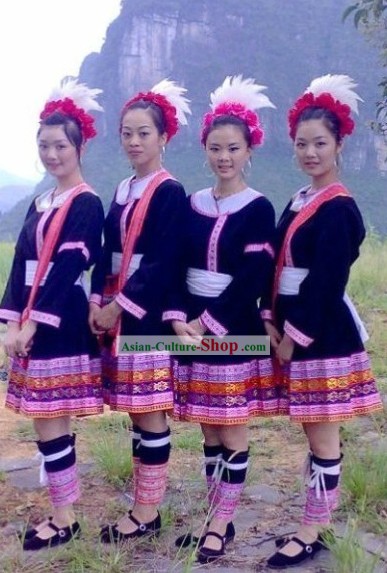 Chinese Ethnic Miao Clothing and Hat Complete Set for Women