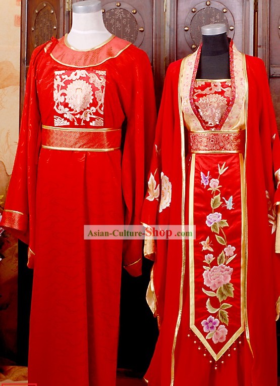 Chinese Ancient Wedding Dresses Two Sets for Brides and Bridegrooms