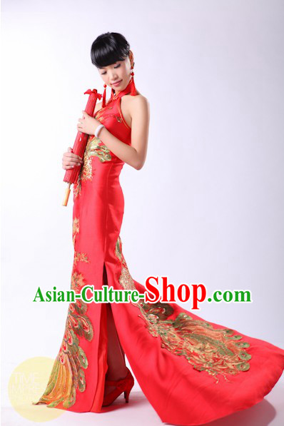 Lucky Red Chinese Phoenix Evening Dress for Brides