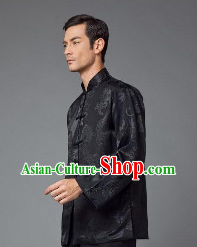 Traditional Chinese Black Dragon Coat for Men
