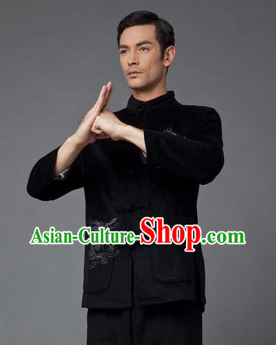 Traditional Chinese Black Dragon Blouse for Men