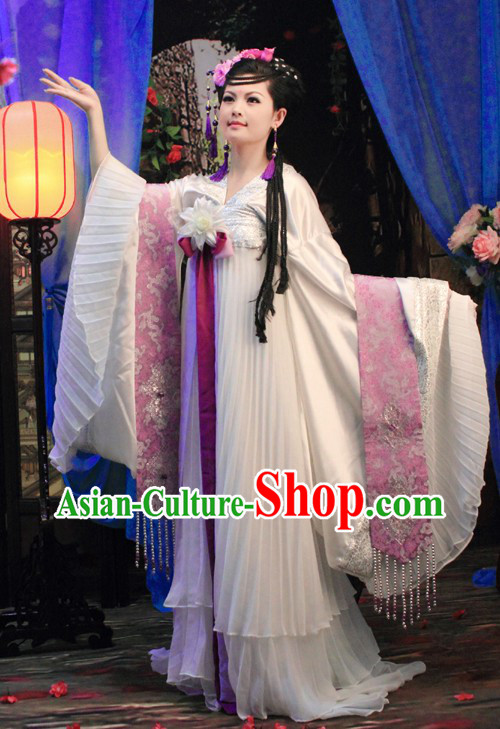 Ancient Chinese Princess Wide Sleeve White Clothing and Hair Accessories
