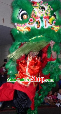 Grand Opening Green Fur Lion Dance Costumes Complete Set
