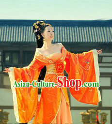 Ancient Chinese Palace Yang Yuhuan Orange Costume