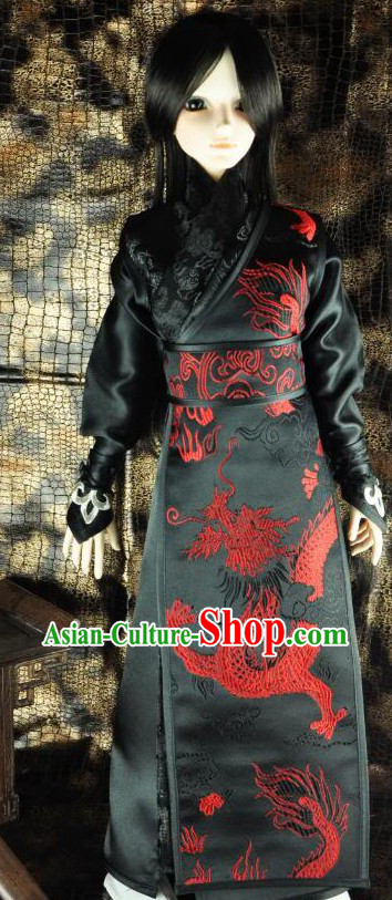 Ancient Chinese Black Swordsman Dragon Clothing for Men