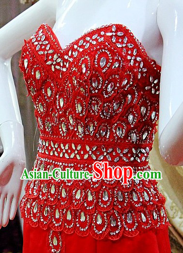Stunning Red Chinese Wedding Evening Toasting Dress for Bride