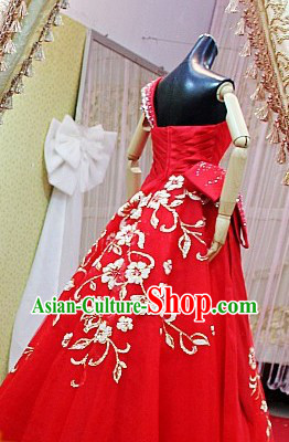 Stunning Red Romantic Flower Chinese Wedding Evening Dress for Bride